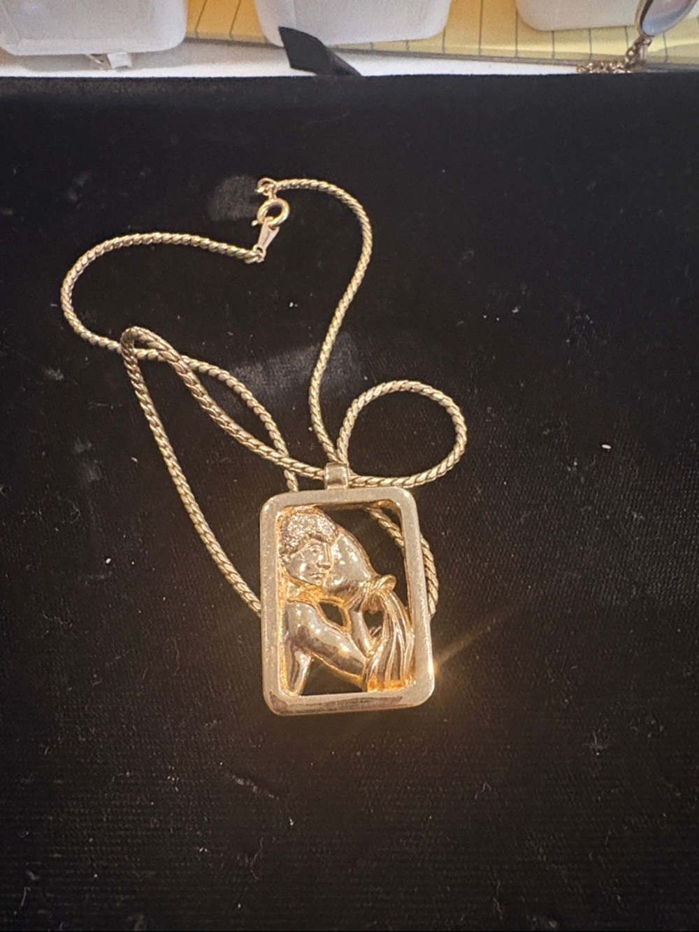Avon Gold-tone Mother and Child Rectangular Pendant Necklace